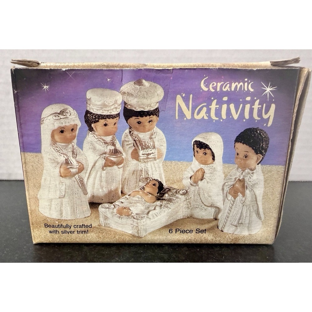 Giftco Inc Ceramic Nativity Christmas 6pc Set Figurines Crafted With Silver Trim